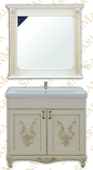 Мебель для ванной комплект Лувр - 90  бежевый цвет  патинированный с золотом и серебром