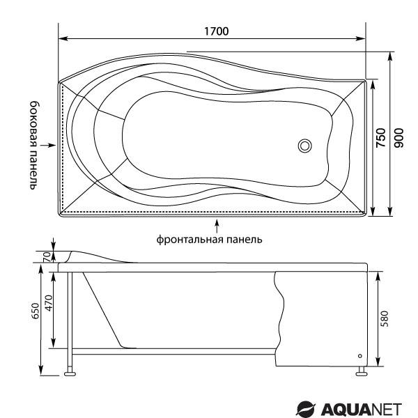 Ванна акриловая Aquanet Borneo 170x90 правая