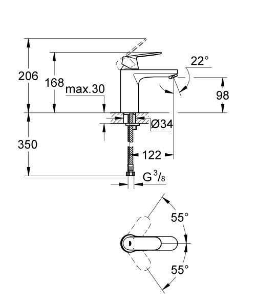 Смеситель для раковины GROHE Eurosmart Cosmopolitan, средний излив, хром 23327000