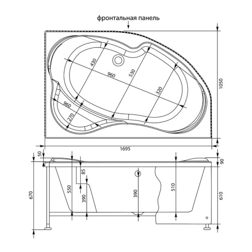 Ванна акриловая асимметричная Aquanet Allento 170*100 R правая