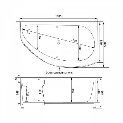 Ванна акриловая асимметричная Aquanet Augusta 170*90 R