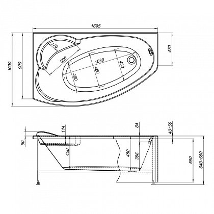 Ванна акриловая асимметричная Aquanet Sofia 170*90 L левая