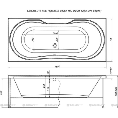 Ванна акриловая прямоугольная Aquanet Valencia 180*80