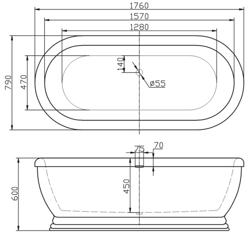 Ванна отдельно стоящая акриловая BB03 176*79*60