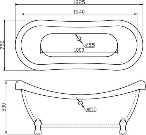 Ванна отдельно стоящая акриловая BB05-CRM 1825*750*800 