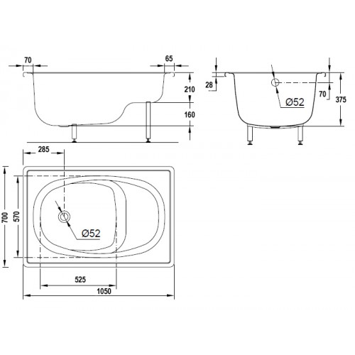 Ванна стальная эмалированная сидячая BLB Europa Mini 105*70*37,5