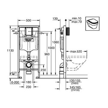 Система инсталляции для унитазов Grohe Rapid SL 38772001 3 в 1 с квадратной кнопкой смыва