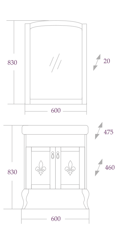 Комплект мебели для ванной Женева 60