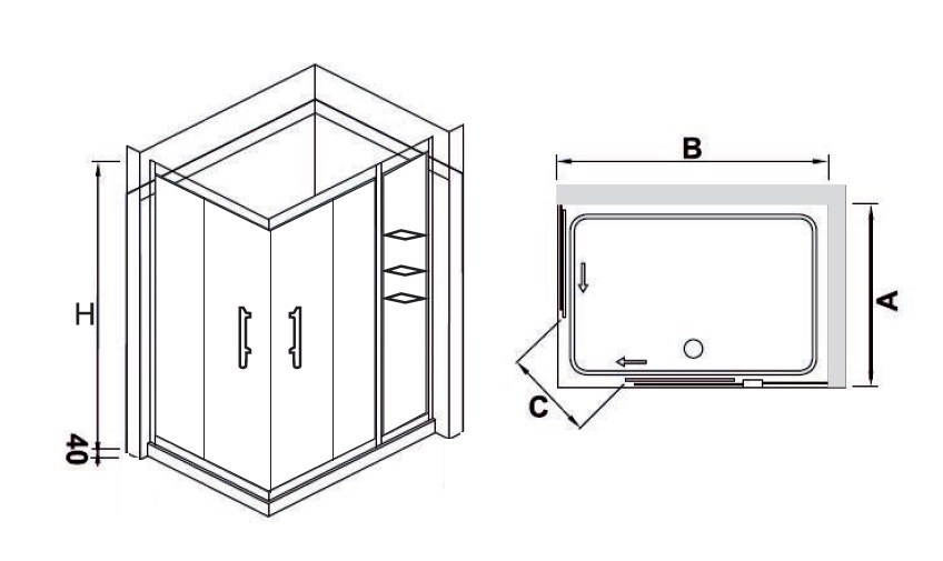 Прямоугольный душевой уголок с полочками RGW HO-43 (RGW HO-31+RGW Z-42) 80*110*195