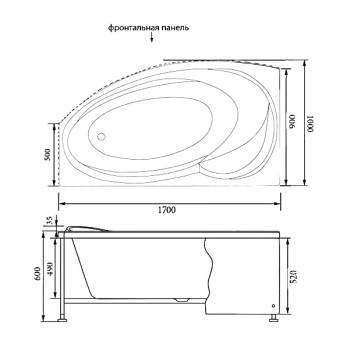 Ванна акриловая асимметричная Aquanet Jersi 170*90 L левая