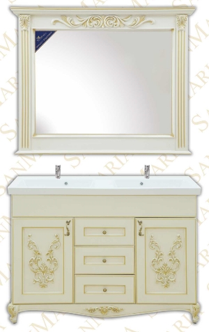 Мебель для ванной комплект Лувр - 120   3 ящика бежевый цвет  патинированный с золотом и серебром