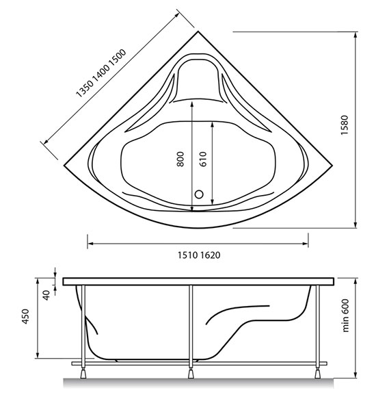 Акриловая ванна угловая Relisan Mira 135x135х46