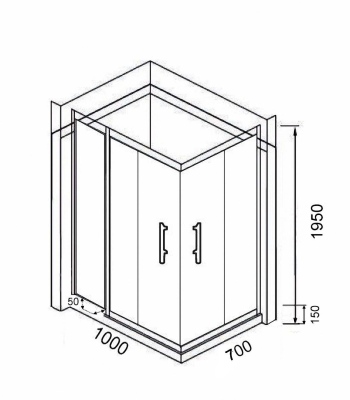 Душевое ограждение с поддоном Parly Quadro 70L QZ71L 70*100*195