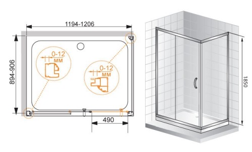 Душевой уголок PRATICO-AH-1-100/80-P-Cr 1000x800x1850 текстурное стекло, Punto