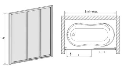 Штора на ванну раздвижная   RGW SC- 41 180*150 стекло прозрачное