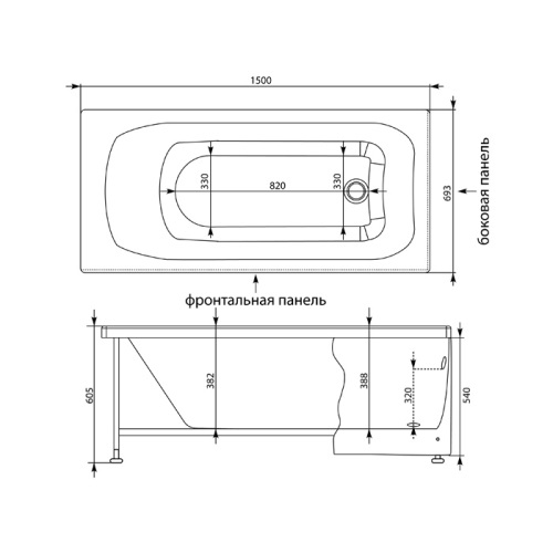 Акриловая ванна прямоугольная Aquanet Roma 150x70