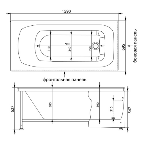 Акриловая ванна прямоугольная  Aquanet Roma 160x70