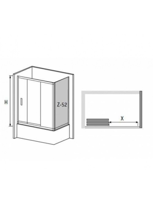 Штора на ванну раздвижная с боковым элементом RGW SC-81(RGW SC-41+ RGW Z-52) 170*80*150 стекло шиншилла