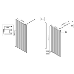 Душевая перегородка Walk-In VSW-1HP900FLBG, 900*2000, брашированное золото, стекло рифленое