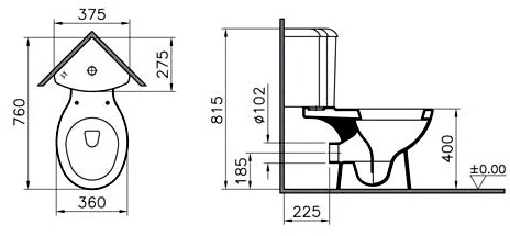 Унитаз напольный угловой c бачком Vitra Arkitekt 9754B003-7200