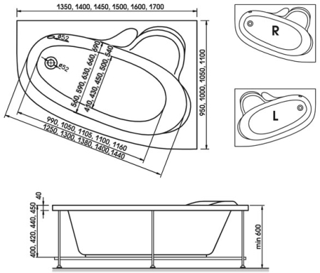 Акриловая ванна Ariadna 145x95правая/ левая