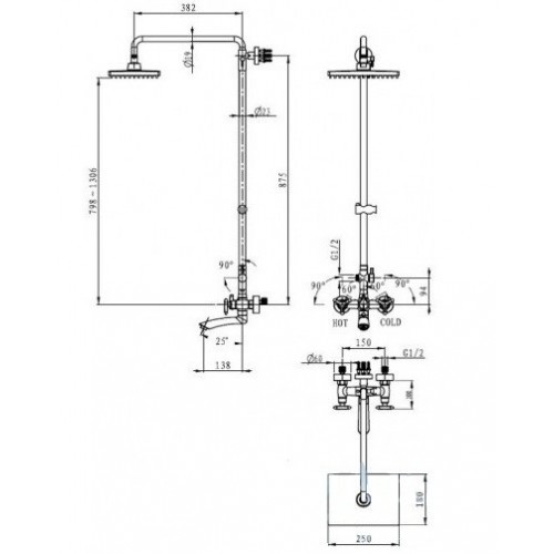 Душевая система KAISER Trio 57288 Br Bronze