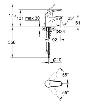 Смеситель однорычажный для раковины Grohe Euroeco 32733 000