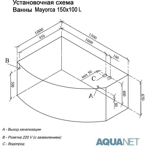 Ванна Mayorca 150x100 левая с гидромассажем