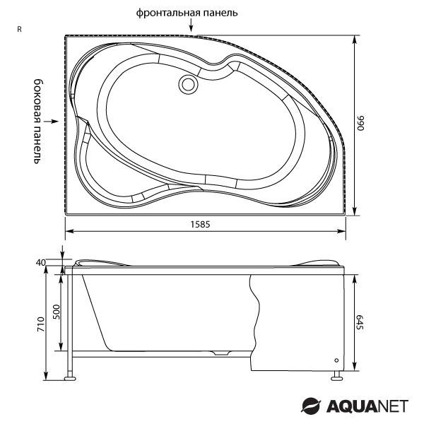 Ванна акриловая асимметричная Aquanet Capri 170*110 правая