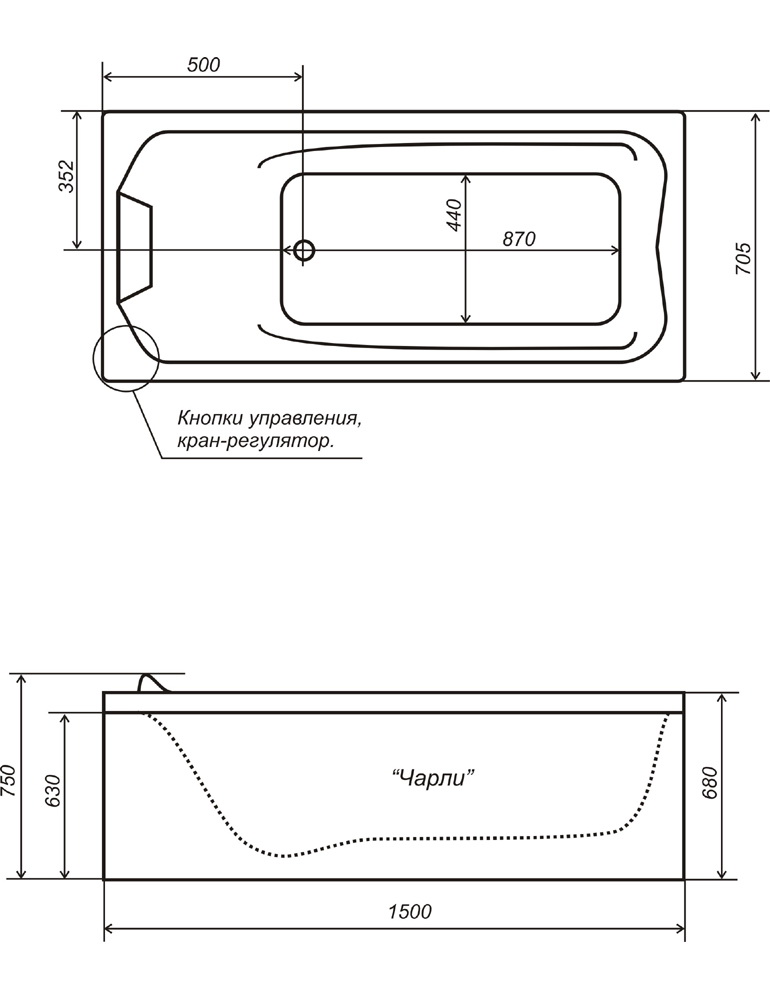 Ванна акриловая Triton ЧАРЛИ 150x70,5