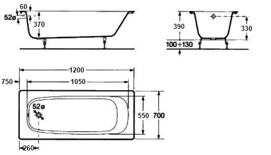 Ванна Roca Continental 120x70 с ножками