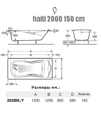 Ванна Roca Haiti 150x80 ножки , ручки