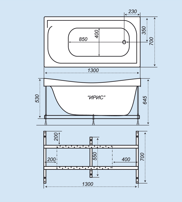 Ванна акриловая Triton ИРИС 130х70