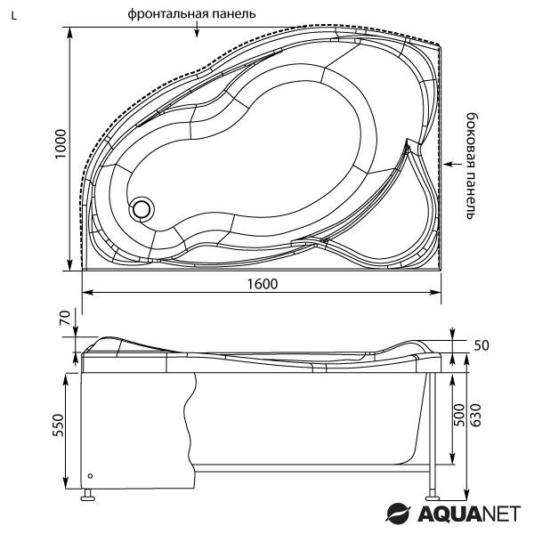 Ванна акриловая асимметричная Aquanet Jamaica 160*100 левая