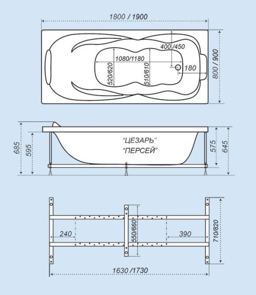 Ванна акриловая Triton Персей 190х90х46 без гидромассажа